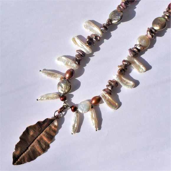 Hand Forged Pendant Pearl Necklace